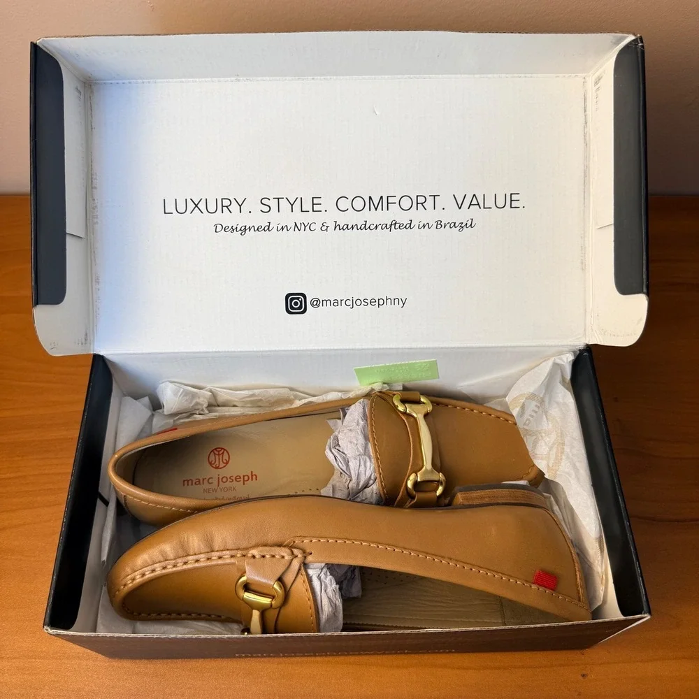 Marc Joseph New York Grand St Tan Leather Horsebit Loafers Womens 8.5 Brazil